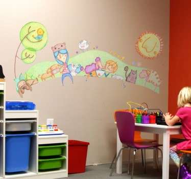 Wandtattoo Kinder mit Tieren Buntstift