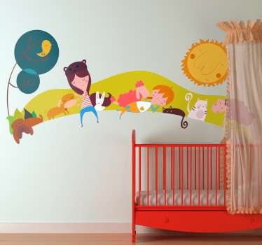Wandtattoo Kinder mit Tieren grün