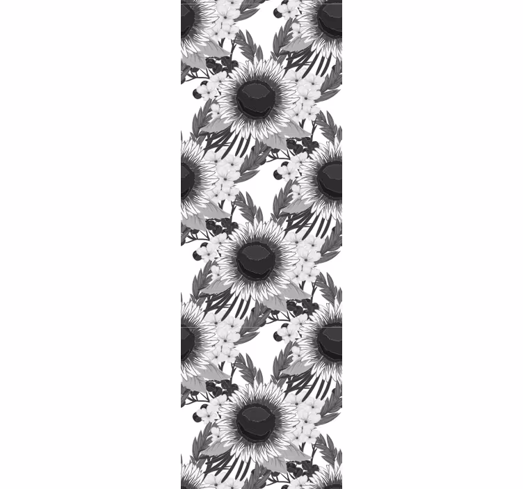 Rollo fenster esszimmer sonnenblumen schwarz weiß - TenStickers