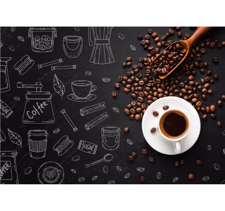 Rollo fenster küche kaffeebohnen und kritzeleien - TenStickers