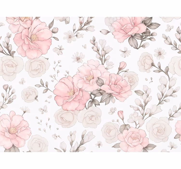 Rollo fenster rosa mit pink-grauem blumenmuster - TenStickers