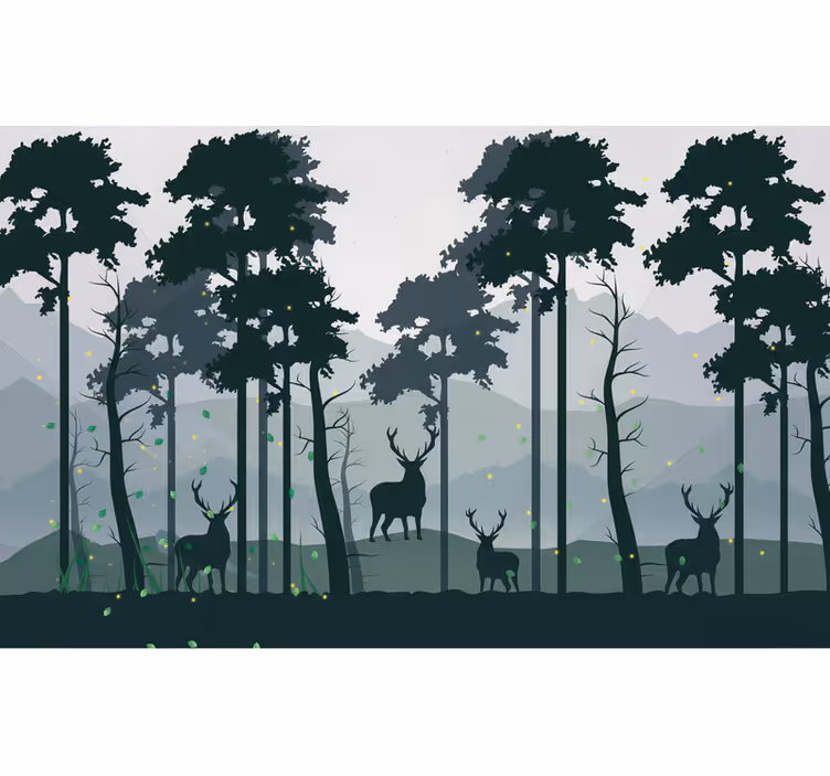 Rollo fenster küche silhouette wald skandi - TenStickers