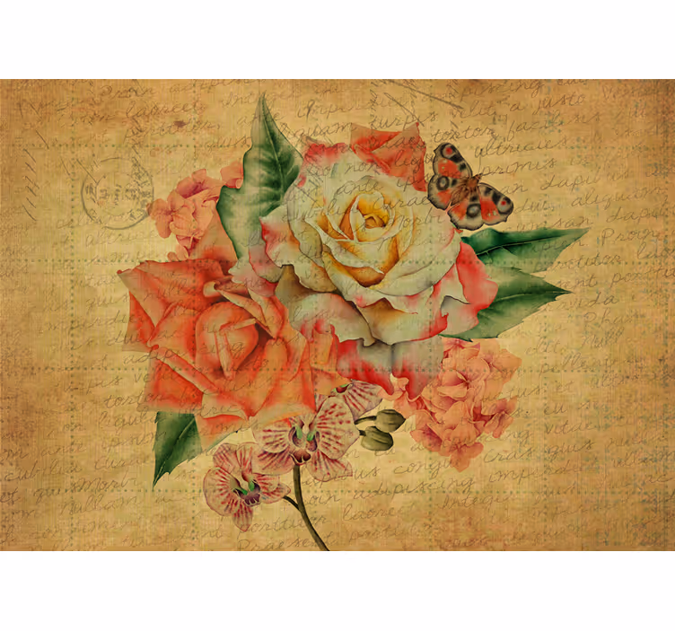 Rollo fenster küche rose mit schmetterling und schriftzügen - TenStickers