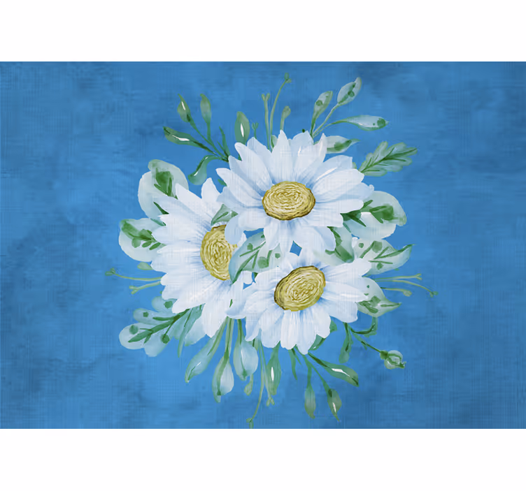 Rollo fenster küche weiße blumen auf blauem hintergrund - TenStickers