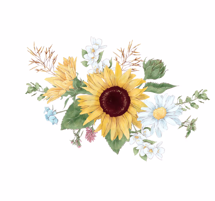Rollo fenster weiß mit sonnenblumen und gänseblümchen - TenStickers