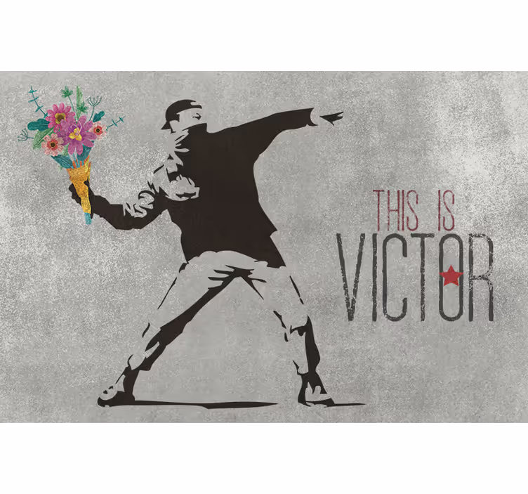 Rollo fenster grau mit personalisiertem banksy blumenstrauß - TenStickers