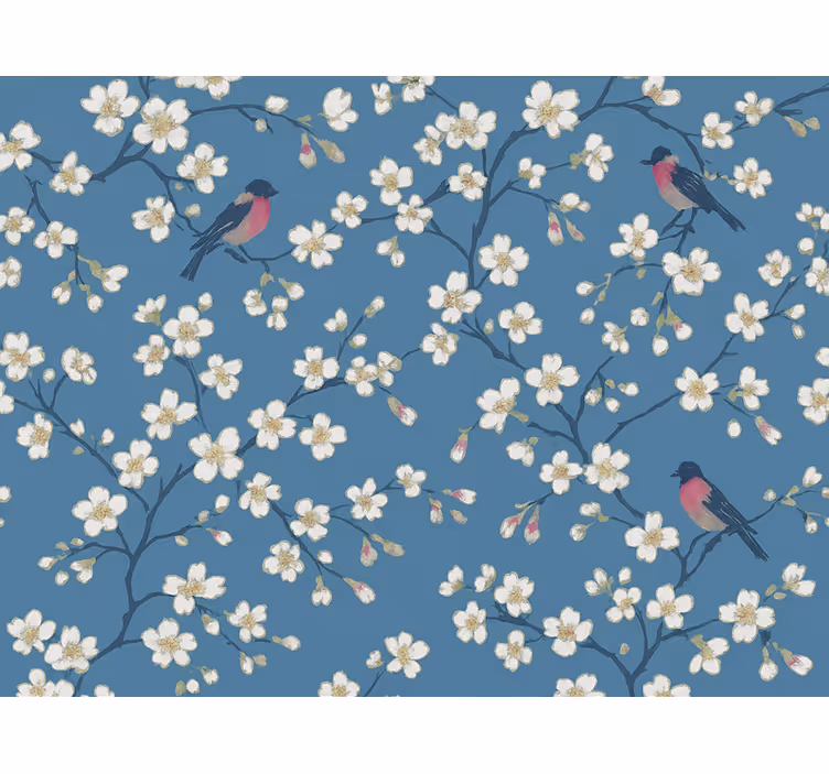 Rollo fenster blau mit blauen obstgarten-vögeln - TenStickers
