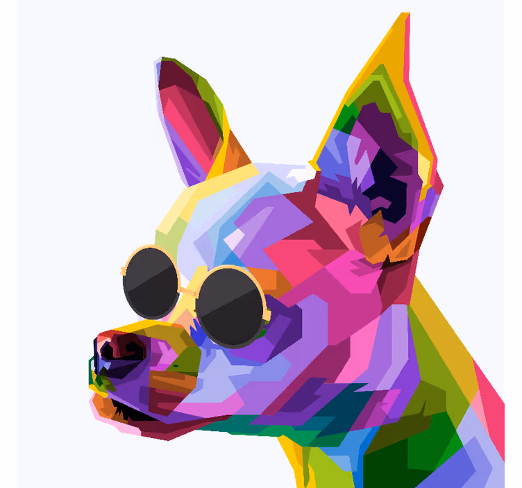 Rollo fenster wohnzimmer mit buntem chihuahua in brille - TenStickers