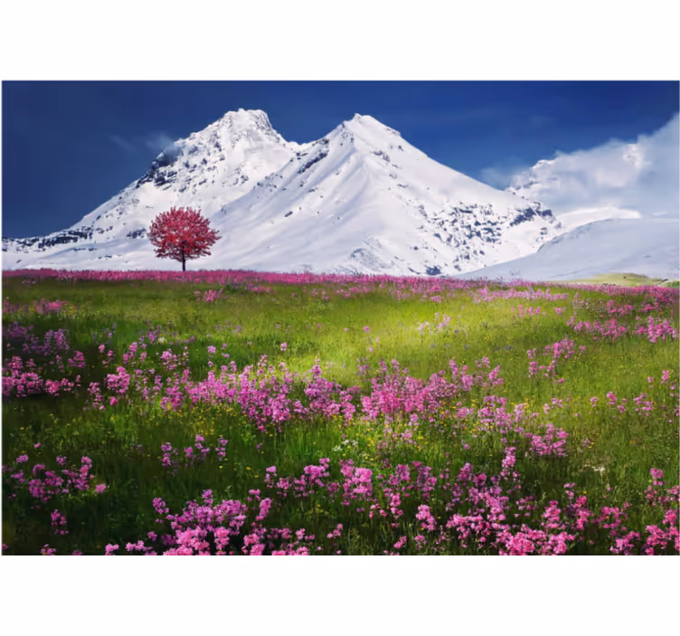 Rollo fenster wohnzimmer blumenlandschaft in den bergen - TenStickers