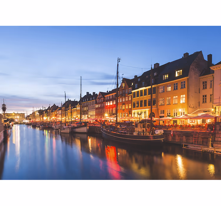 Rollo fenster wohnzimmer bunte häuser kopenhagens abends - TenStickers