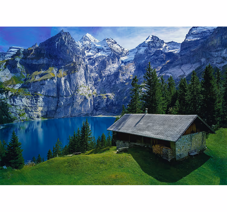 Rollo fenster wohnzimmer hütte am see und bergen - TenStickers