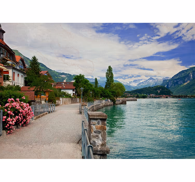 Rollo fenster wohnzimmer schöne stadt am see bern - TenStickers