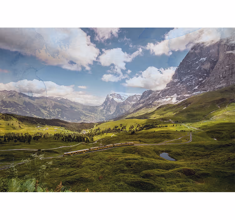 Rollo fenster wohnzimmer mit grüner landschaft und zug - TenStickers