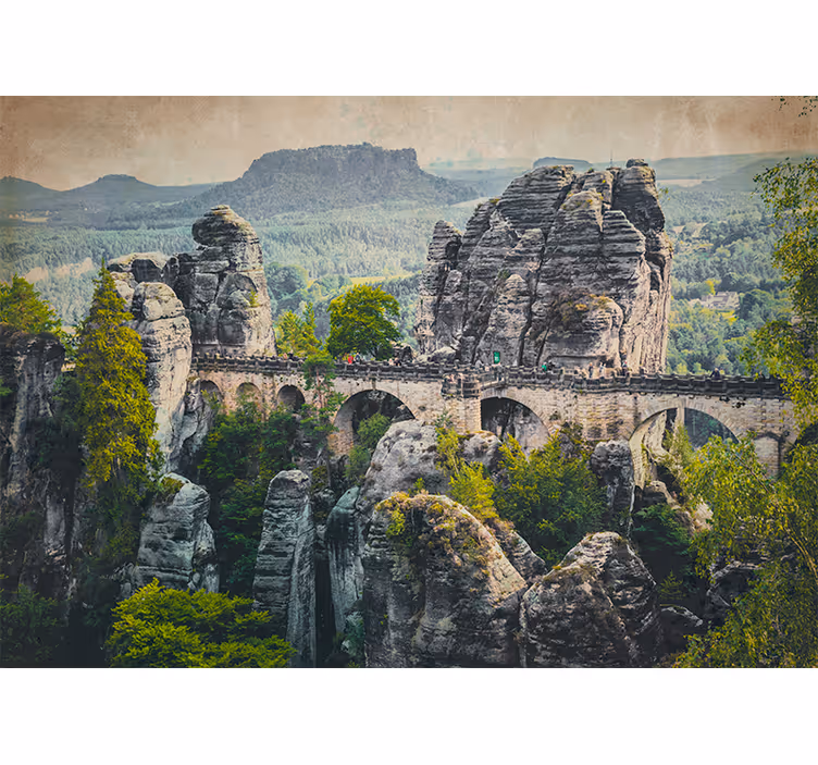 Rollo fenster wohnzimmer mit schöner steinbrücke im gebirge - TenStickers
