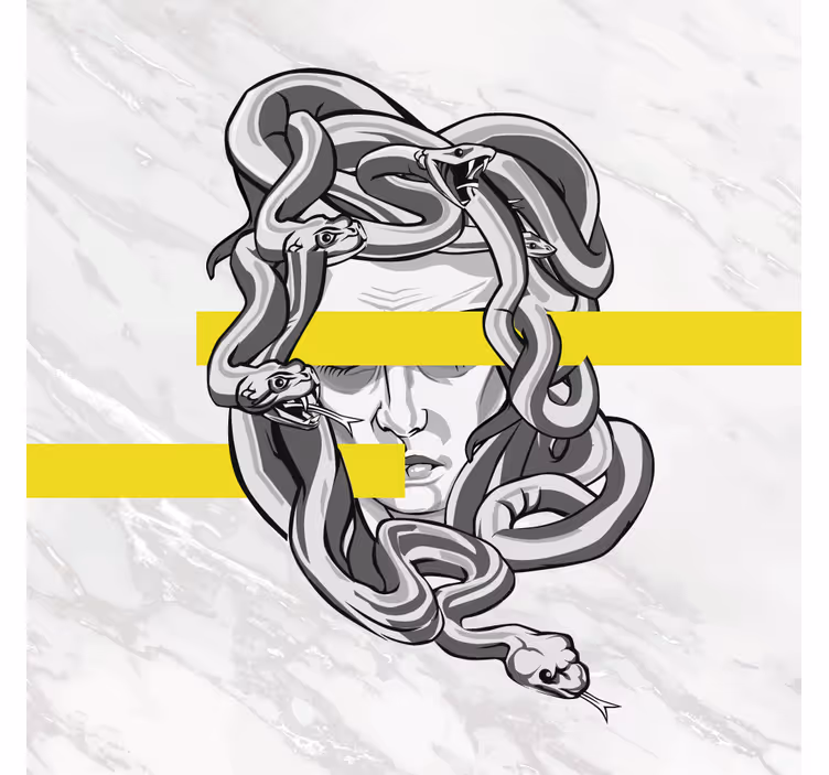 Rollo fenster wohnzimmer weiße medusa mit gelben streifen - TenStickers