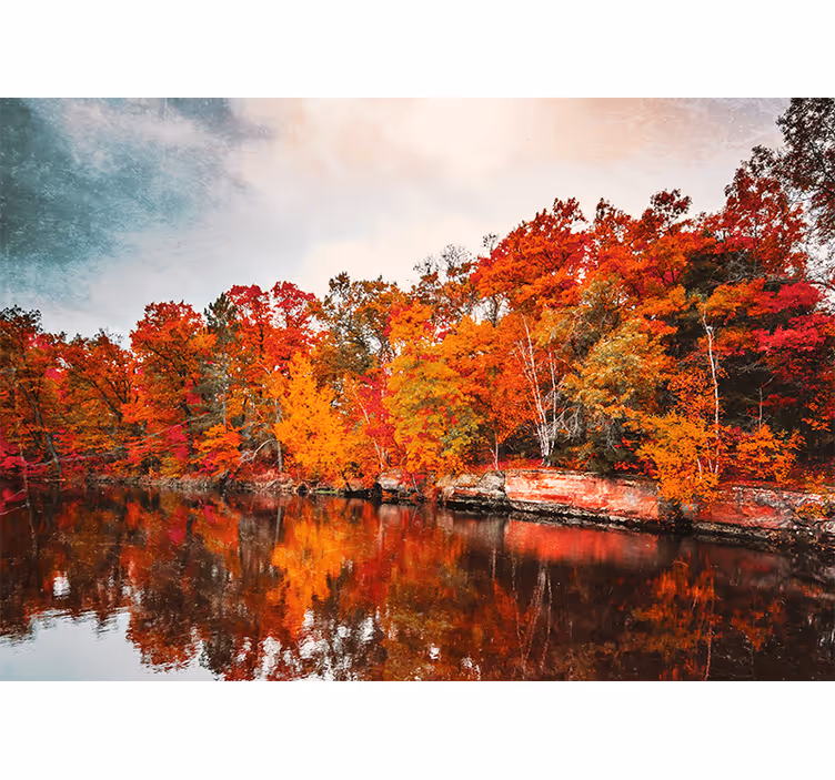 Rollo fenster wohnzimmer herbstwaldspiegel im see - TenStickers