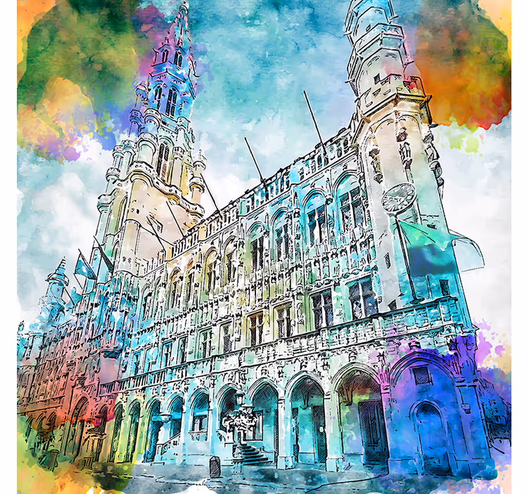 Rollo fenster wohnzimmer aquarell grand place brüssel - TenStickers