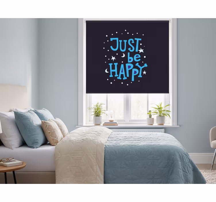 Rollo fenster schlafzimmer sei einfach glücklich in blau - TenStickers
