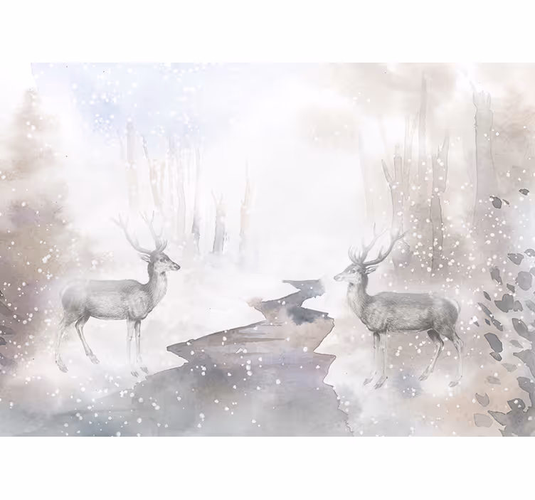 Rollo fenster weiß kunstvoller wald mit weißen elchen - TenStickers