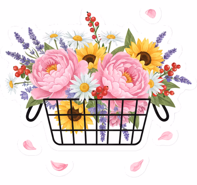 Rollo fenster weiß mit schickem blumenkorb - TenStickers