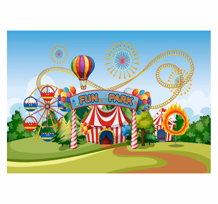 Rollo fenster kinderzimmer bunter freizeitpark mural - TenStickers