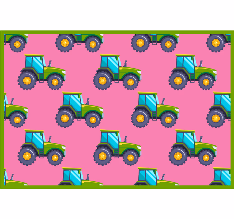 Rollo fenster kinderzimmer mit pink-grünem traktor-muster - TenStickers