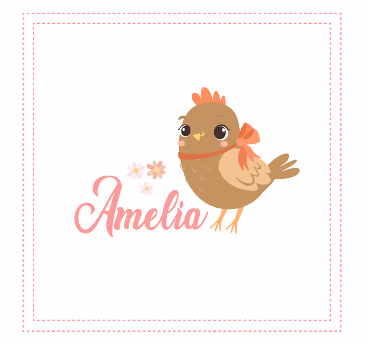 Rollo fenster kinderzimmer huhn mit band und name quadres 3 - TenStickers