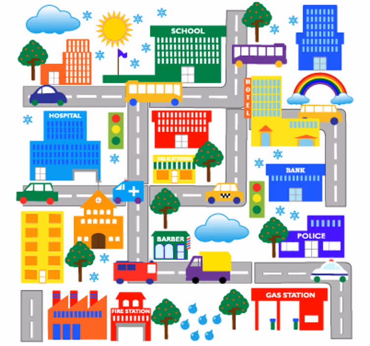 Rollo fenster kinderzimmer große stadt motive - TenStickers