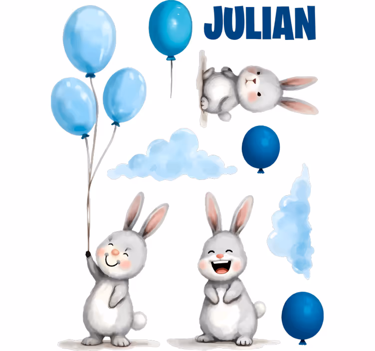 Rollo fenster kinderzimmer mit blauen ballons und hasen - TenStickers