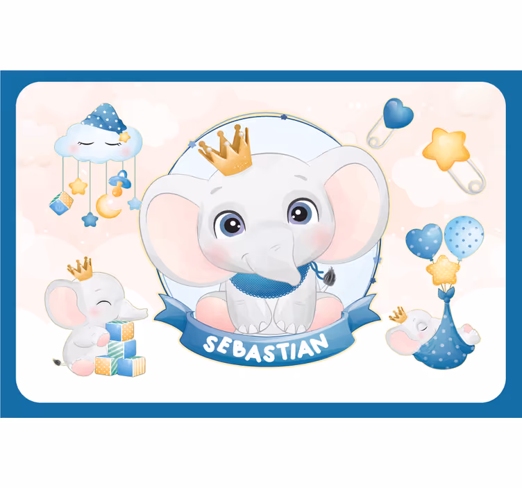 Rollo fenster kinderzimmer süßer elefant junge mit name - TenStickers