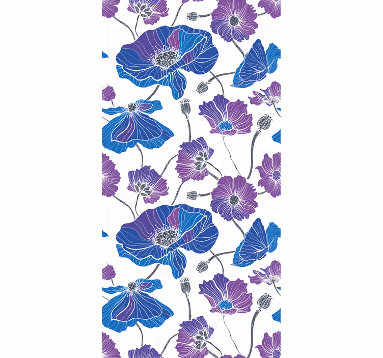 Rollo fenster küche mit blauen und lila gartenblumen - TenStickers
