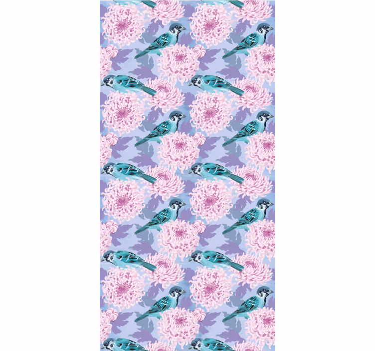 Rollo fenster küche mit rosa gartenblumen und vögeln - TenStickers
