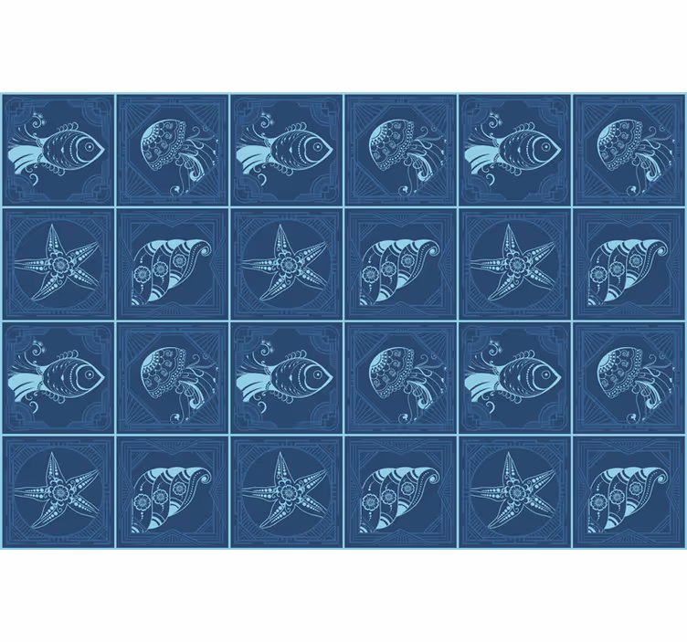 Rollo fenster blau mit ornamentalen meereslebewesen fliesen - TenStickers