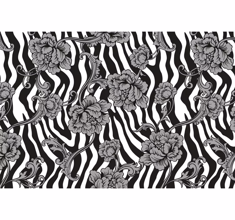 Rollo fenster schwarz mit zebra-design und blumenmuster - TenStickers
