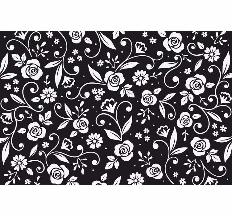 Rollo fenster schwarz mit abstraktem weißen blumenmuster - TenStickers