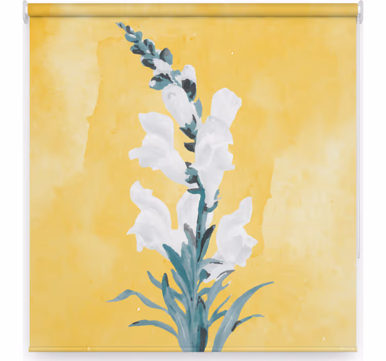 Rollo fenster wohnzimmer weiße blumen gelber hintergrund - TenStickers