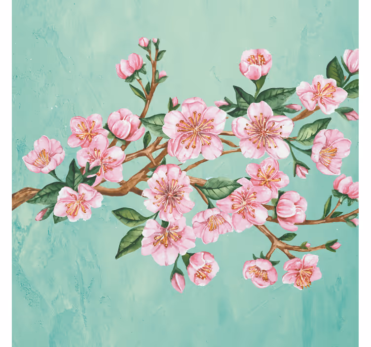 Rollo fenster wohnzimmer mit künstlerischem blumenzweig - TenStickers