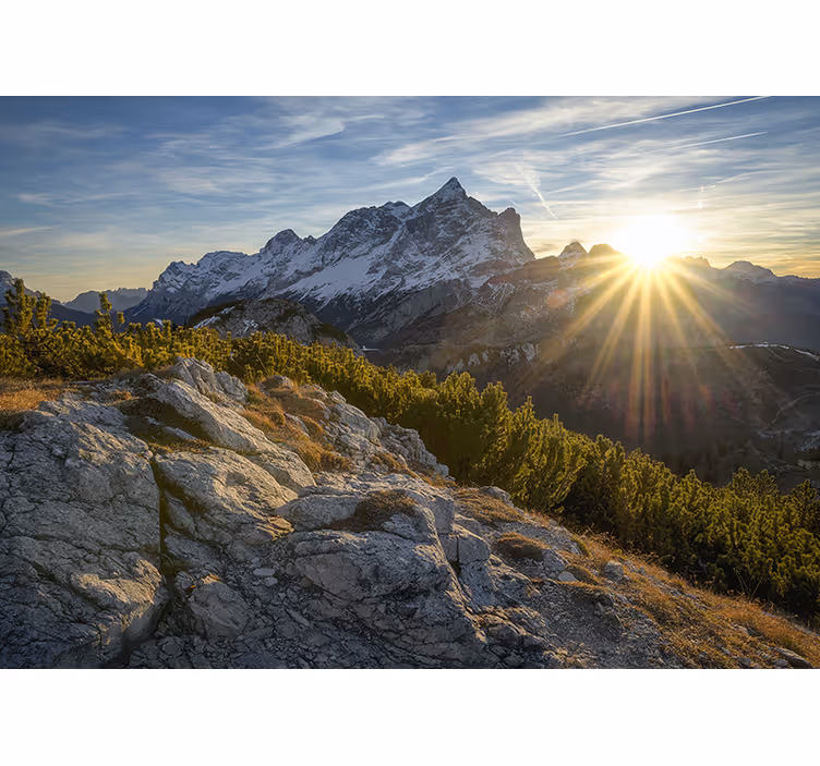 Rollo fenster schlafzimmer im sonnenlicht der berge - TenStickers