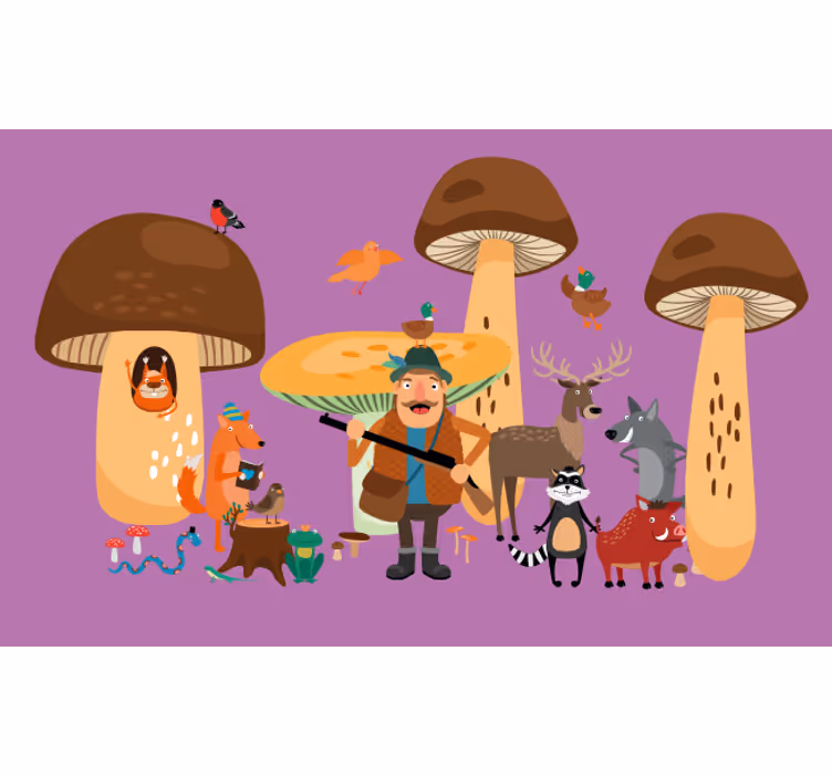 Rollo fenster spaß vögel im pilzwald - TenStickers