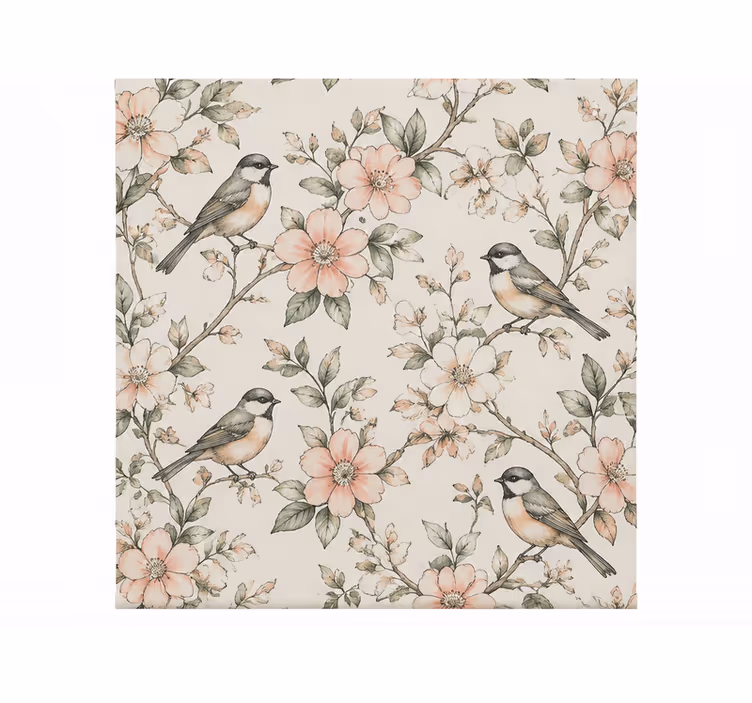 Rollo fenster orange mit vögel und blumen skizzenmuster - TenStickers
