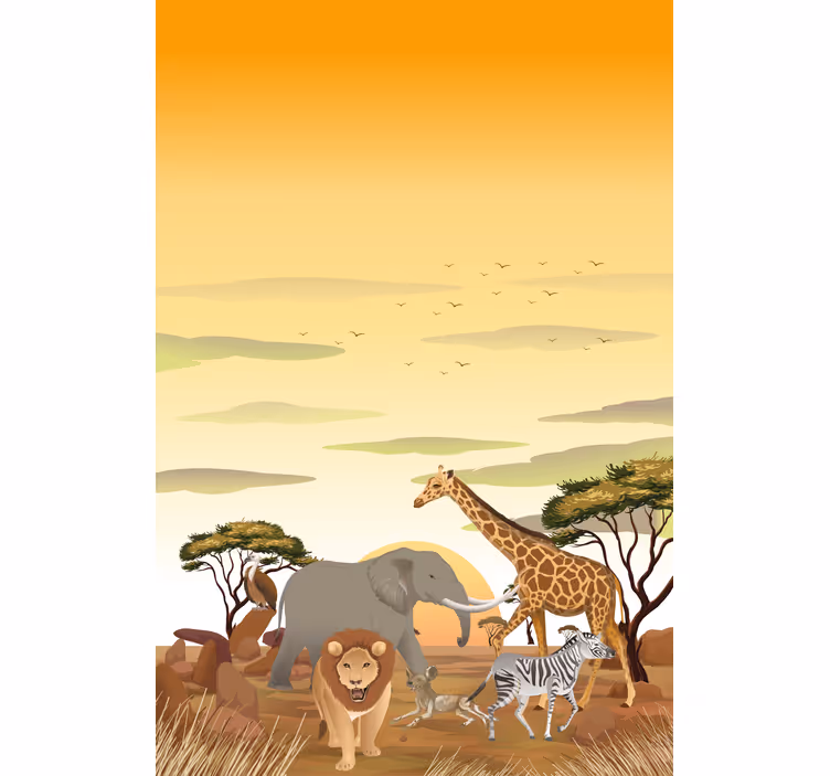 Rollo mit Tieren Afrikanische cartoon-landschaft - TenStickers