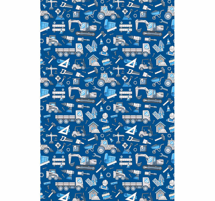 rollo mit Textur und Muster Weiße bagger auf blauem Hintergrund - TenStickers