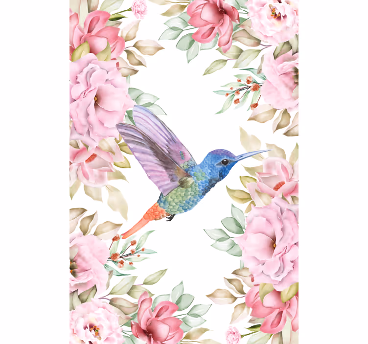 Rollo mit Blumen und Pflanzen Hängende gartenblumen mit vögeln - TenStickers