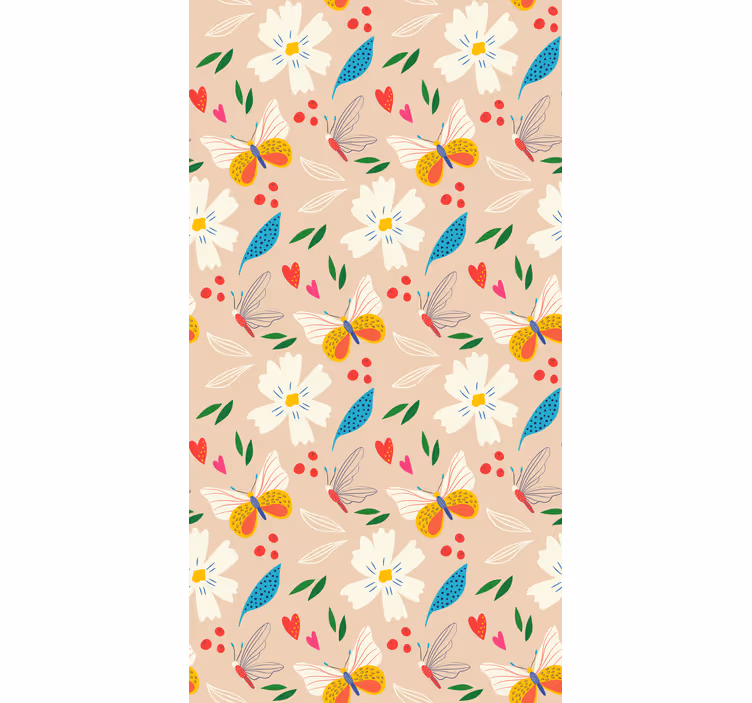 Rollo Fenster Schmetterlinge beiges blumenmuster - TenStickers
