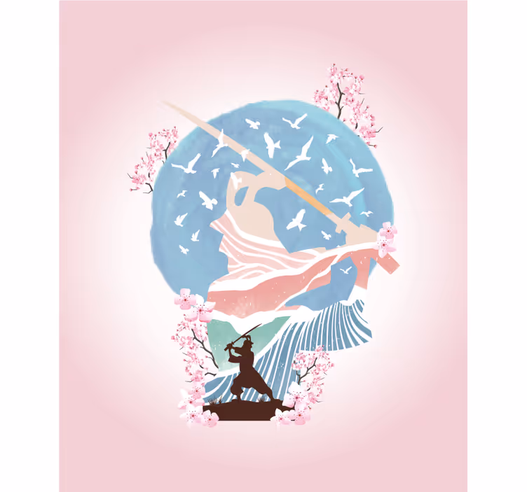 Rollo Fenster Zeichnung elegante samurai-silhouette - TenStickers
