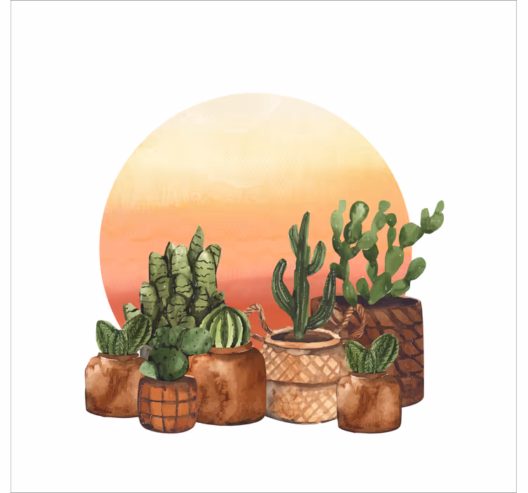 Küche Rollos kaktus mit sonnenuntergang im kreis - TenStickers