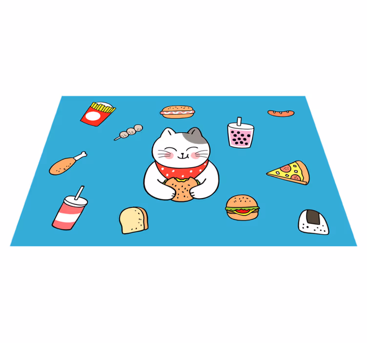 Tischset kinder mit süßer katze beim essen - TenStickers