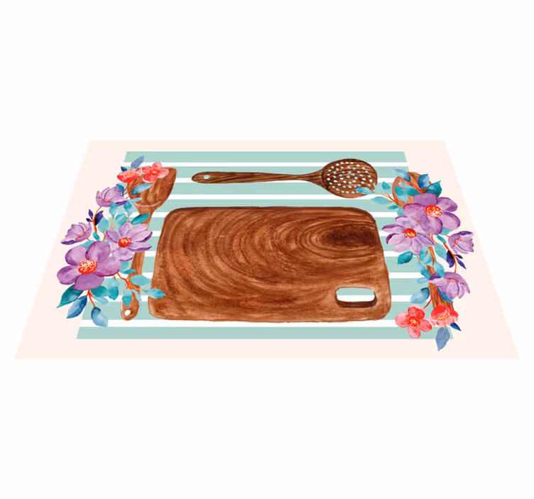 Tischset Textur Holzgeschirr mit blumen - TenStickers