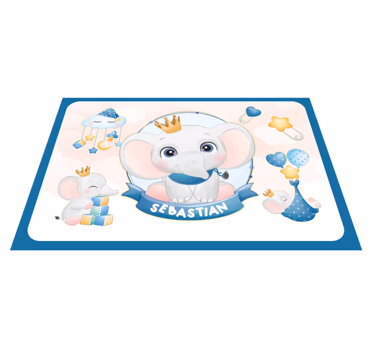 Tischset Kinder Süßer elefant für jungen mit Namen - TenStickers