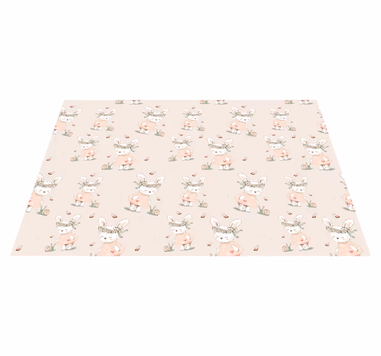 Tischset Kinder Hase mit blumen blaues 80er jahre Muster - TenStickers